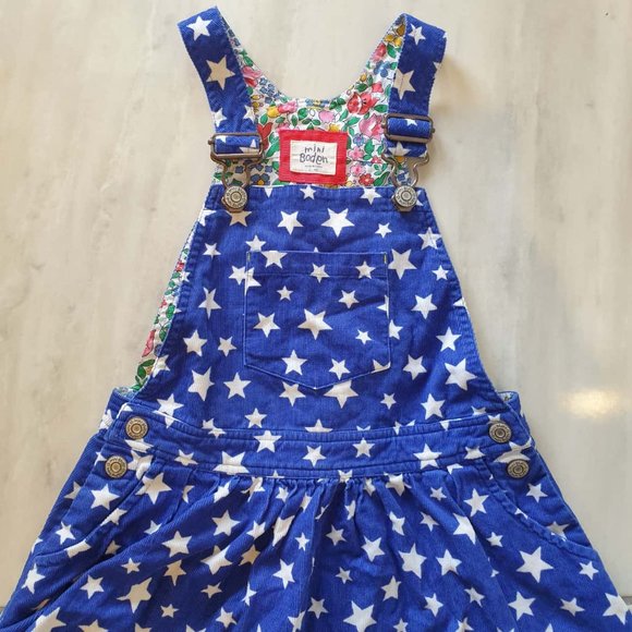 MINI BODEN Blue Corduroy Cord Star Pinafore Dress - Picture 4 of 5